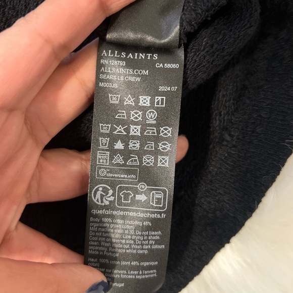 Allsaints men’s distressed neckline black crewneck sweater 100% cotton NWOT - Picture 9 of 9